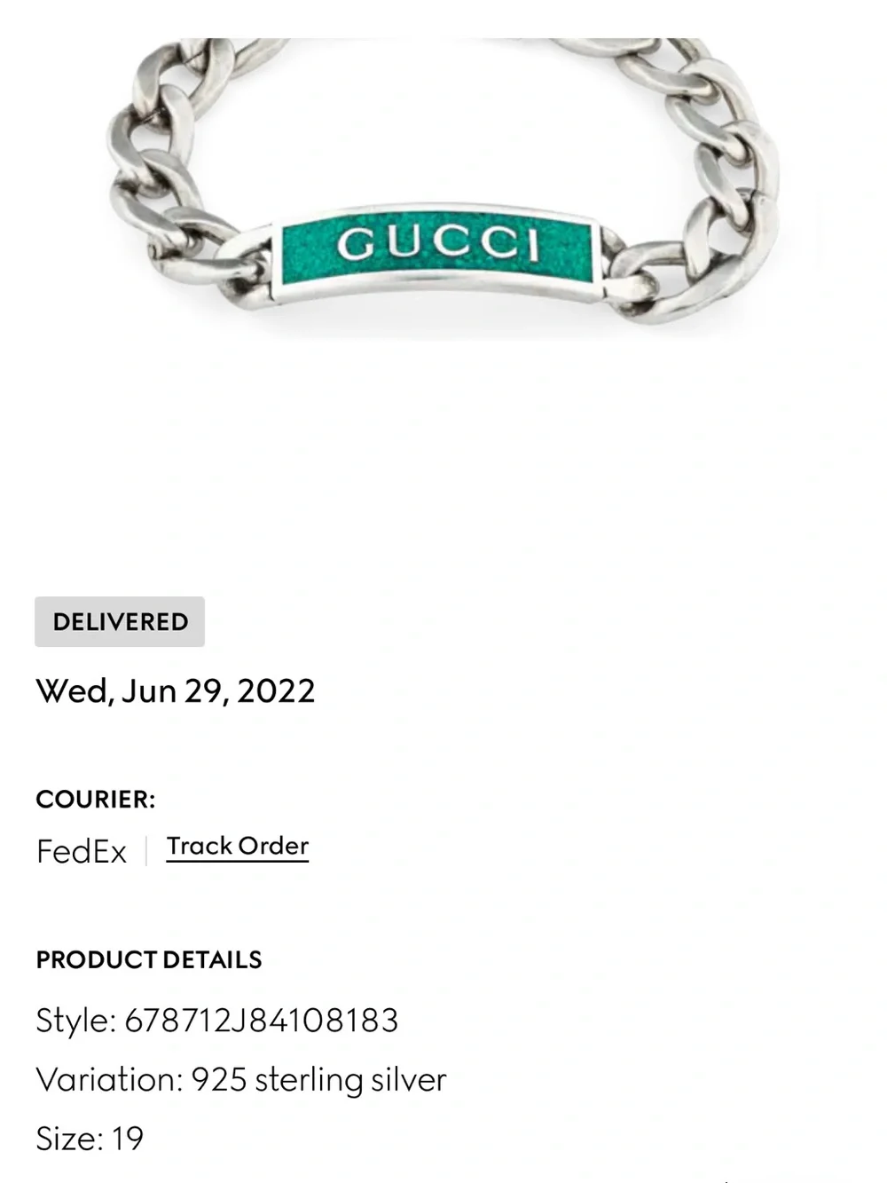Gucci Silver Chain Bracelet with Teal Sparkle Plate